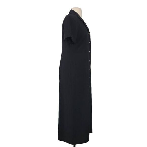 Vintage Talbots Petites Black Button Front Polo Maxi Dress Sz 8 Cargo Made USA - Picture 2 of 8